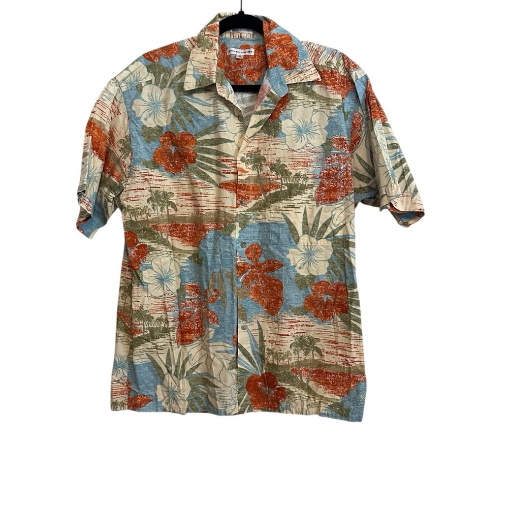 Pierre Cardin 100% Cotton Hawiian Beach Vacation Button Up Shirt Size Medium - Picture 2 of 6